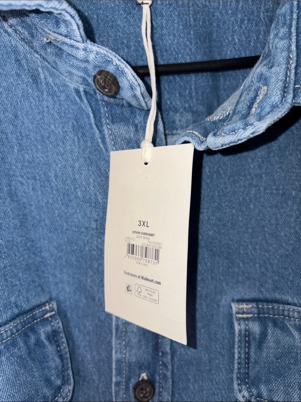 Free Assembly Men's Heavyweight Denim Overshirt with Long Sleeves, Sizes 3XL